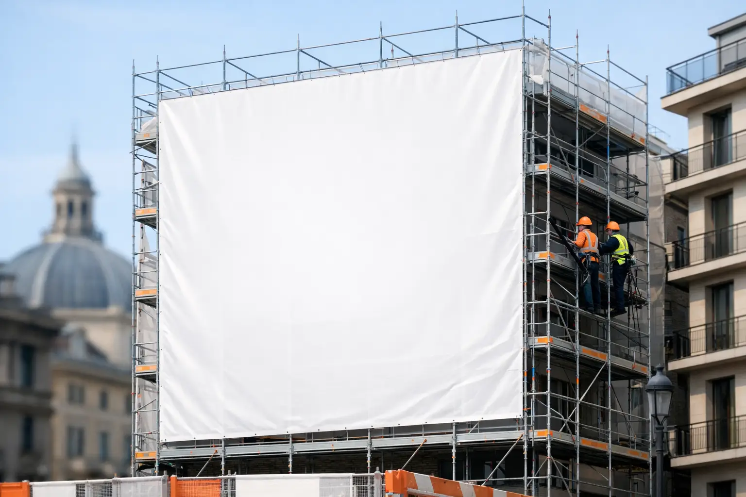 Teli pubblicitari su ponteggi sicuri e visibili